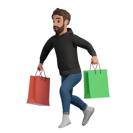 Jeune homme tenant un sac à provisions  3D Illustration