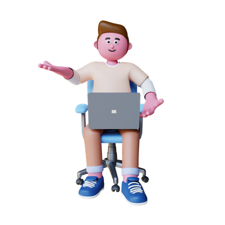 Jeune homme travaillant sur un ordinateur portable  3D Illustration