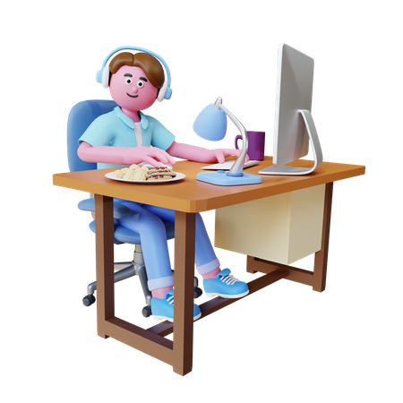 Jeune homme travaillant sur ordinateur  3D Illustration