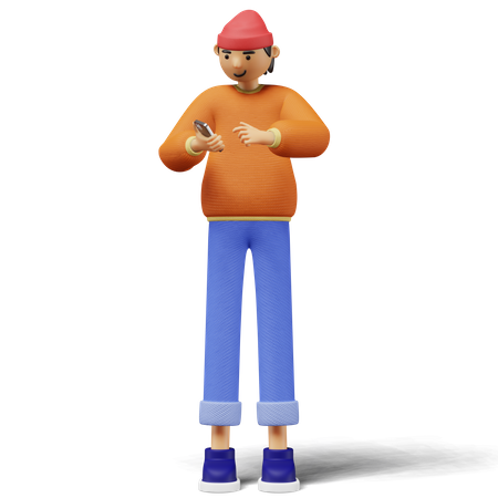 Jeune homme utilisant un téléphone  3D Illustration