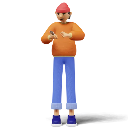 Jeune homme utilisant un téléphone  3D Illustration