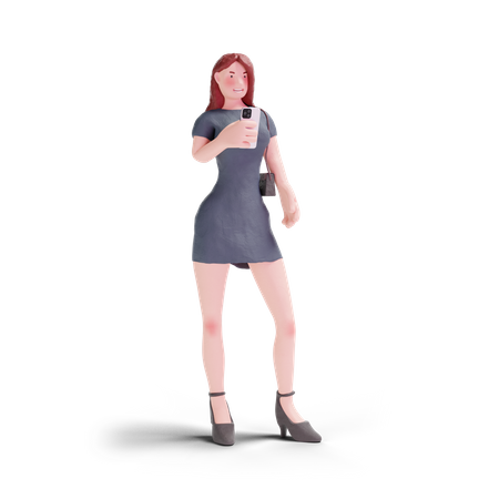 Jeune jolie femme en robe utilisant le téléphone  3D Icon