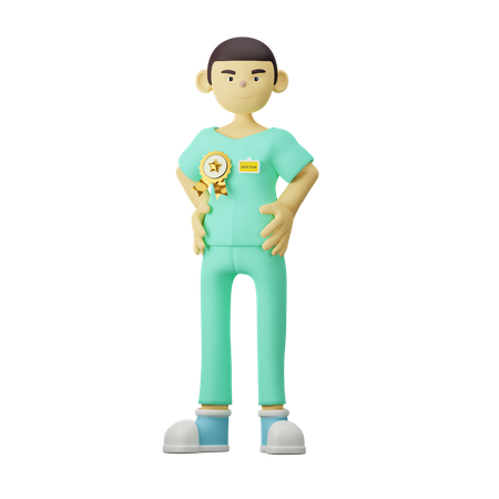 Jeune docteur avec médaille  3D Illustration