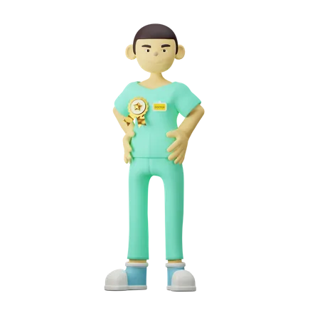 Jeune docteur avec médaille  3D Illustration