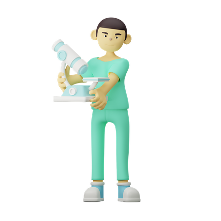 Jeune docteur tenant un microscope  3D Illustration