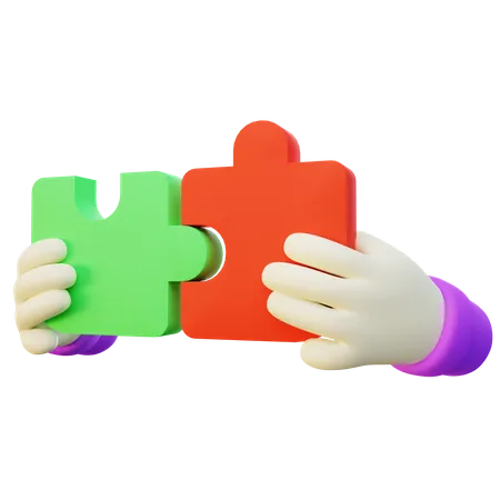3 D Illustration Of Hand Gesture Solving Jigsaw Puzzle 3D Icon
