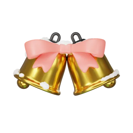 Two Golden Bells With Red Bow Isolated Over White 3 D Rendering 3D Icon