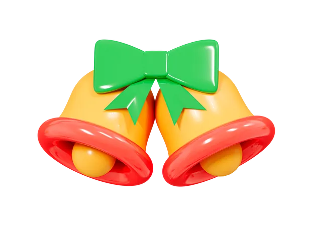 3 D Christmas Jingle Bells With Ribbon And Bow Happy New Year Decoration Element Cartoon Creative Render Design 3D Icon