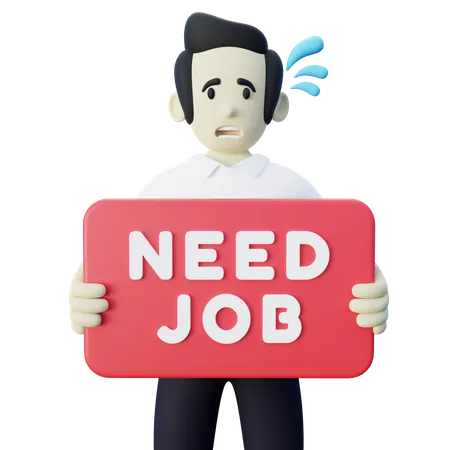 3 D Illustration Of Job Seeker Holding Need Job Banner 3D Illustration