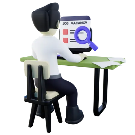3 D Illustration Of Job Seeker Looking For Job Vacancy On His Computer 3D Illustration