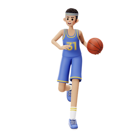 Jogador de basquete avança com a bola  3D Illustration