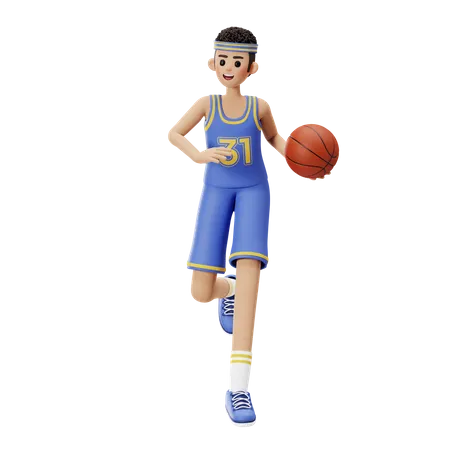 Jogador de basquete avança com a bola  3D Illustration