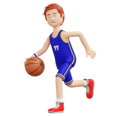Jogador de basquete correndo e segurando uma bola  3D Illustration