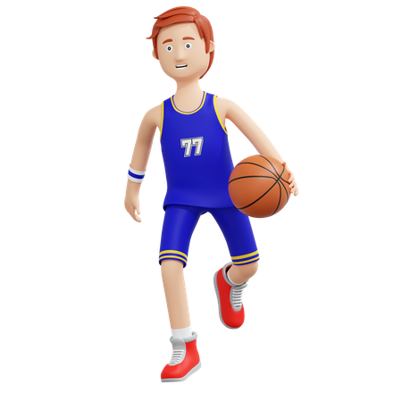 Jogador de basquete correndo e segurando uma bola  3D Illustration