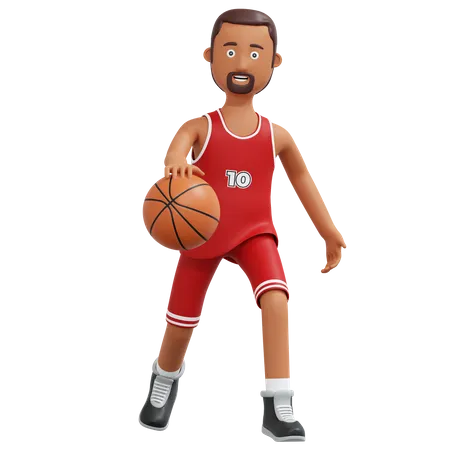 Jogador de basquete correndo e segurando uma bola  3D Illustration