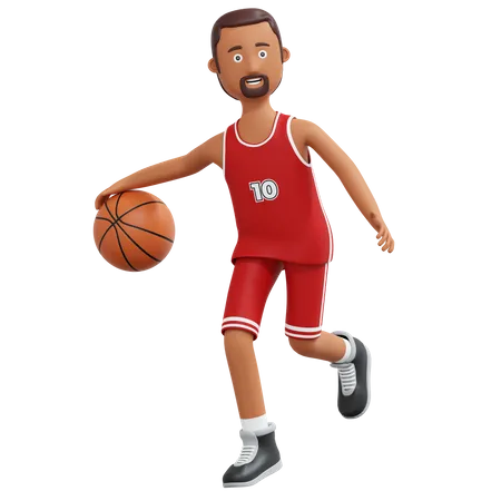 Jogador de basquete correndo e segurando uma bola  3D Illustration