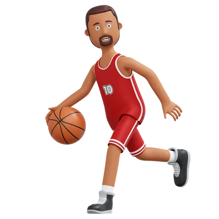 Jogador de basquete correndo e segurando uma bola  3D Illustration