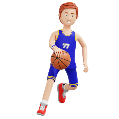Jogador de basquete driblando bola enquanto corre  3D Illustration