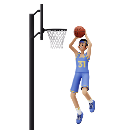 Jogador de basquete fazendo Alley Oop Dunk  3D Illustration