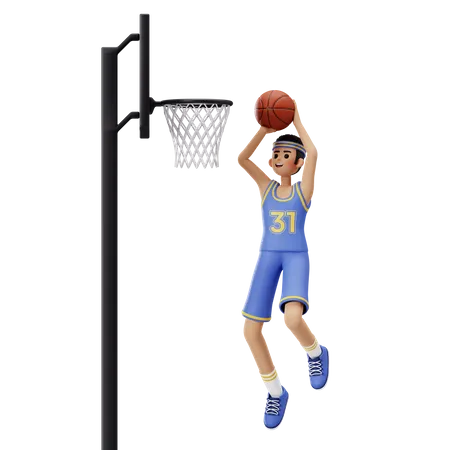 Jogador de basquete fazendo Alley Oop Dunk  3D Illustration