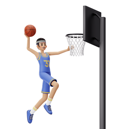 Jogador de basquete fazendo Alley Oop Dunk  3D Illustration