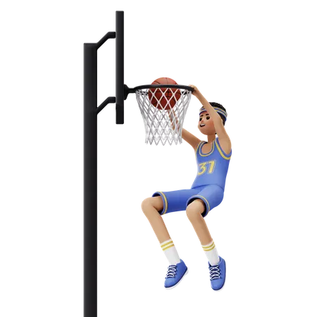 Jogador de basquete fazendo Alley Oop Dunk  3D Illustration