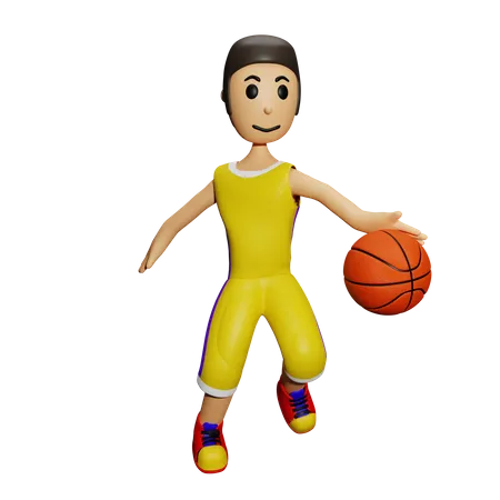 Jogador de basquete fazendo dribles  3D Illustration
