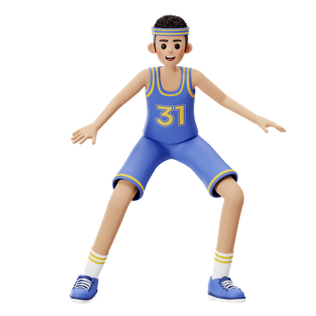 Jogador de basquete fazendo posição de defesa  3D Illustration