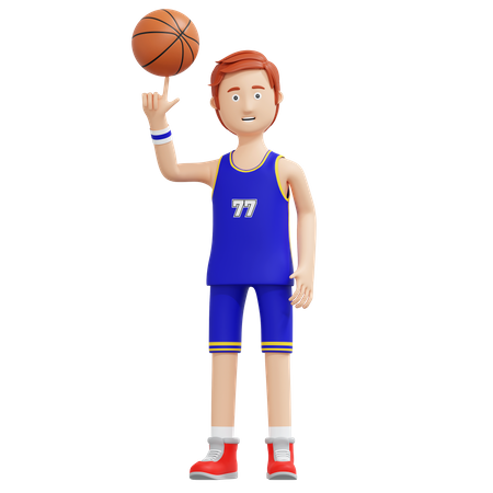 Bola giratória de jogador de basquete com ponta do dedo  3D Illustration