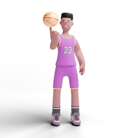 Jogador de basquete girando bola no dedo  3D Illustration