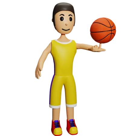 Jogador de basquete girando bola no dedo  3D Illustration