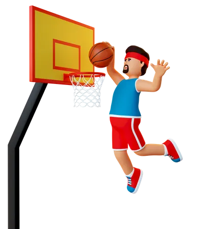 Jogador de basquete joga a bola no aro  3D Illustration