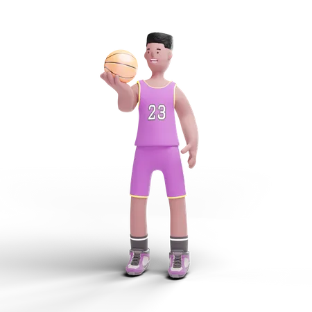 Jogador de basquete segurando uma bola na mão  3D Illustration