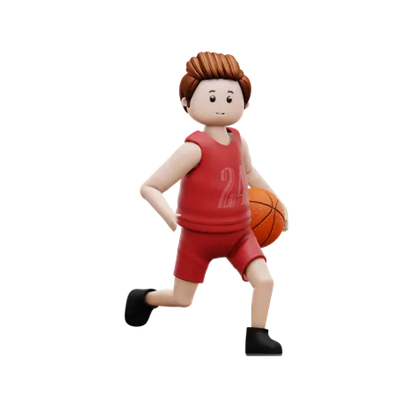 Jogador de basquete segurando basquete e correndo  3D Illustration