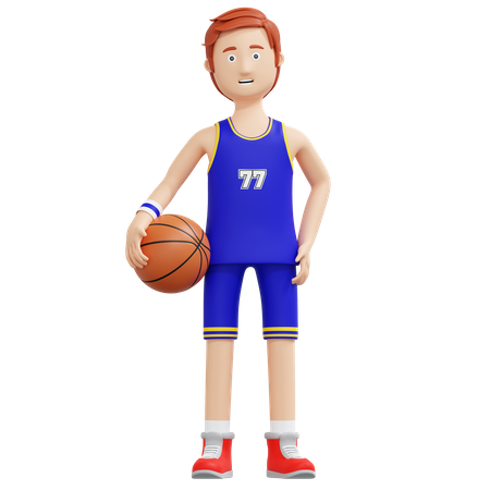 Jogador de basquete segurando uma bola  3D Illustration