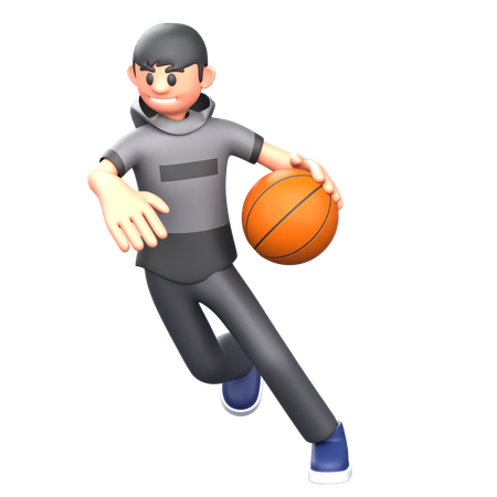 Jogador de basquete segurando a bola de basquete enquanto corre para o gol  3D Illustration