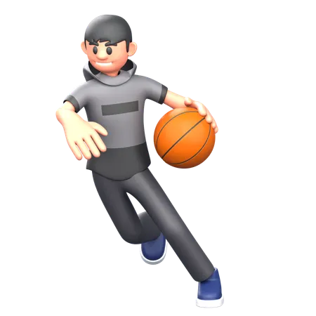 Jogador de basquete segurando a bola de basquete enquanto corre para o gol  3D Illustration