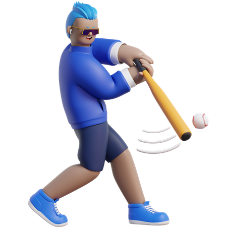 Jogador de beisebol batendo bola  3D Illustration