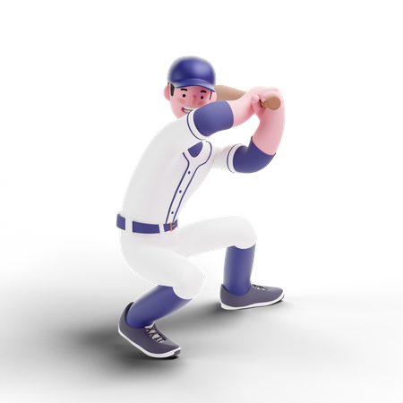Jogador de beisebol brincando com taco  3D Icon