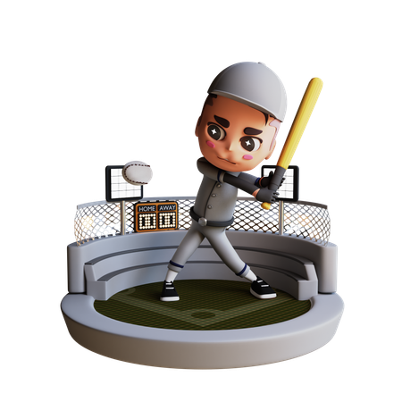 Jogador de beisebol jogando beisebol  3D Illustration