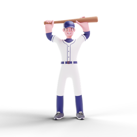 Jogador de beisebol praticando com taco  3D Icon