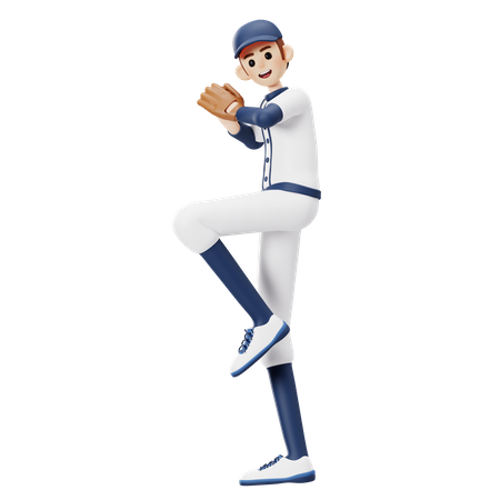 Jogador de beisebol se preparando para lançar a bola  3D Icon