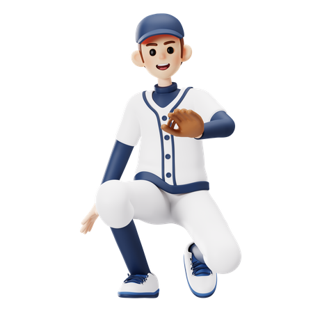 Jogador de beisebol se preparando para pegar a bola  3D Icon