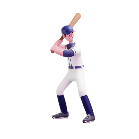 Jogador de beisebol segurando o taco  3D Illustration