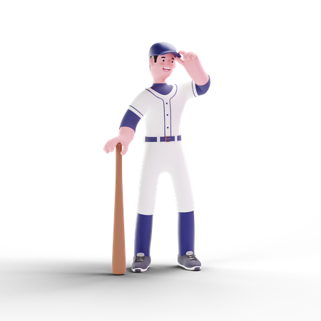 Jogador de beisebol segurando taco de beisebol  3D Illustration