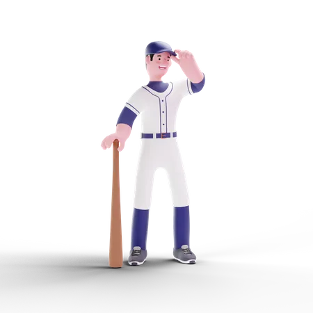 Jogador de beisebol segurando taco de beisebol  3D Illustration