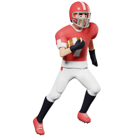 Jogador de futebol americano corre com a bola  3D Illustration
