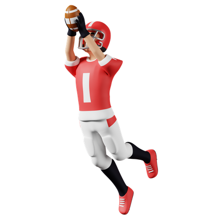 Jogador de futebol americano pula e pega a bola  3D Illustration