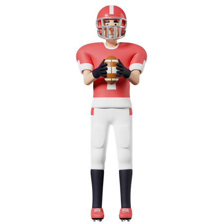 Jogador de futebol americano segura uma bola com as duas mãos  3D Illustration
