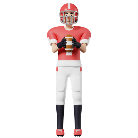 Jogador de futebol americano segura uma bola com as duas mãos  3D Icon